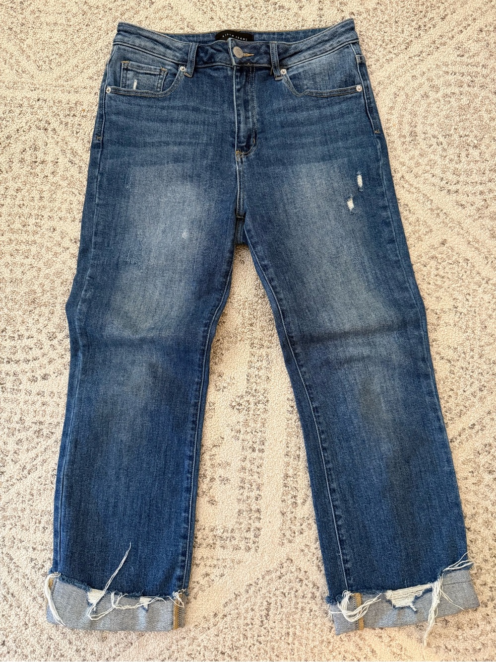 Risen High Waist Cropped Jeans Rough Hem Sz 7/28